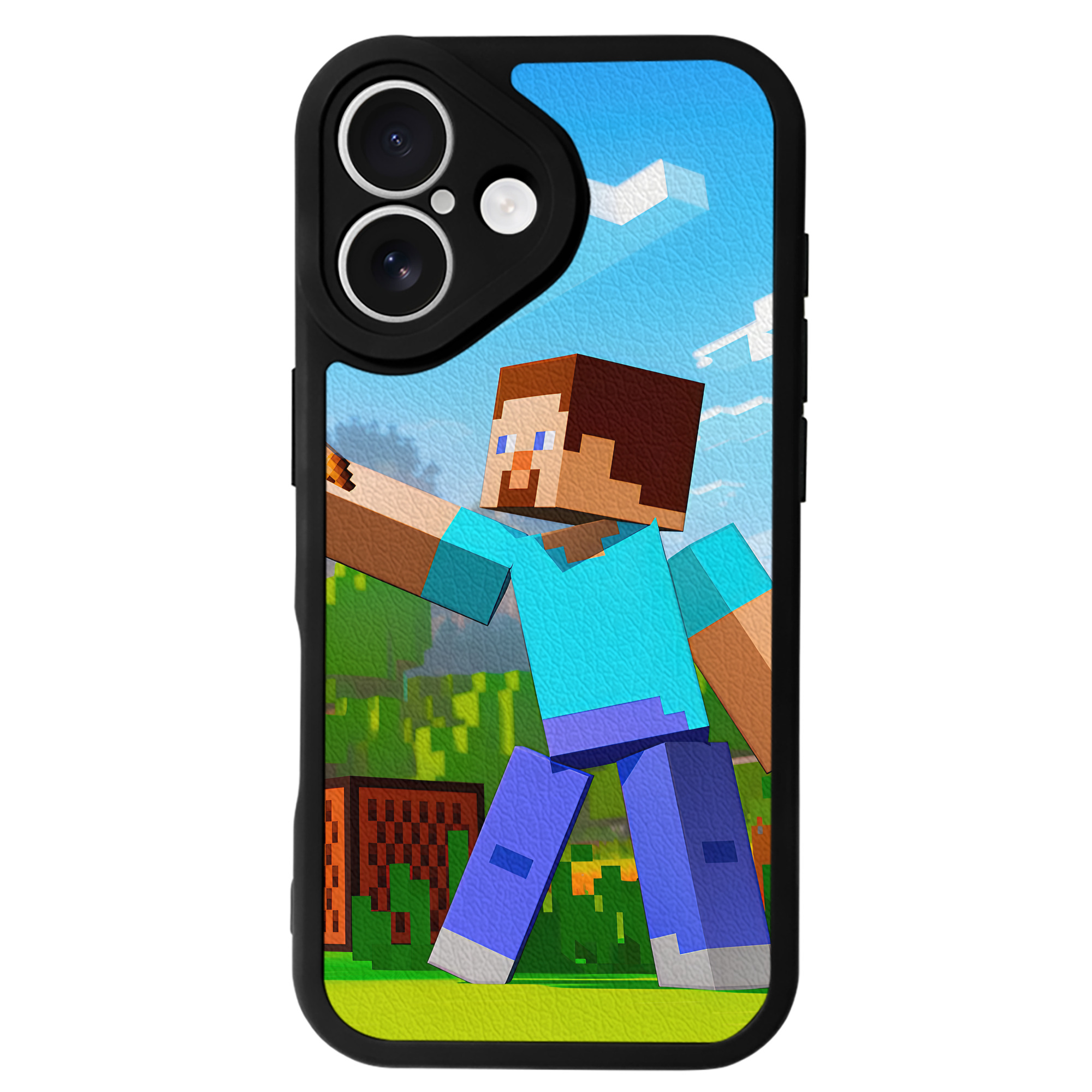 （画像用） マインクラフト ブロックの世界 Minecraft MC Block world 【iPhone 16シリーズ対応】シリコンスマホケース（レザー調） 材質：シリコン